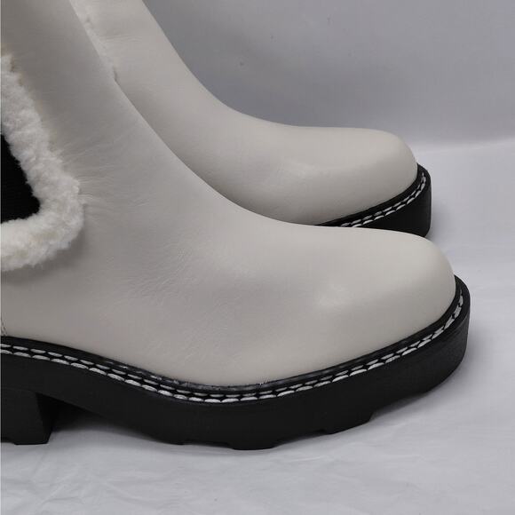 Calvin Klein Anissa Shearling Platform Chelsea Boots Women 7M Ivory Trendy Chic - Picture 7 of 14